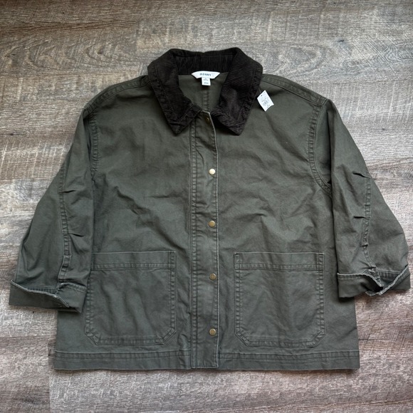 Old Navy Jackets & Blazers - Old Navy Canvas Barn Jacket XL Petite Relaxed Olive Green Corduroy Collar NEW